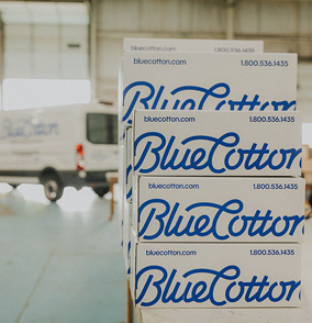 Stack of Bluecotton shipping boxes